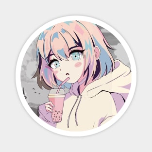 Cute anime style boba girl Magnet